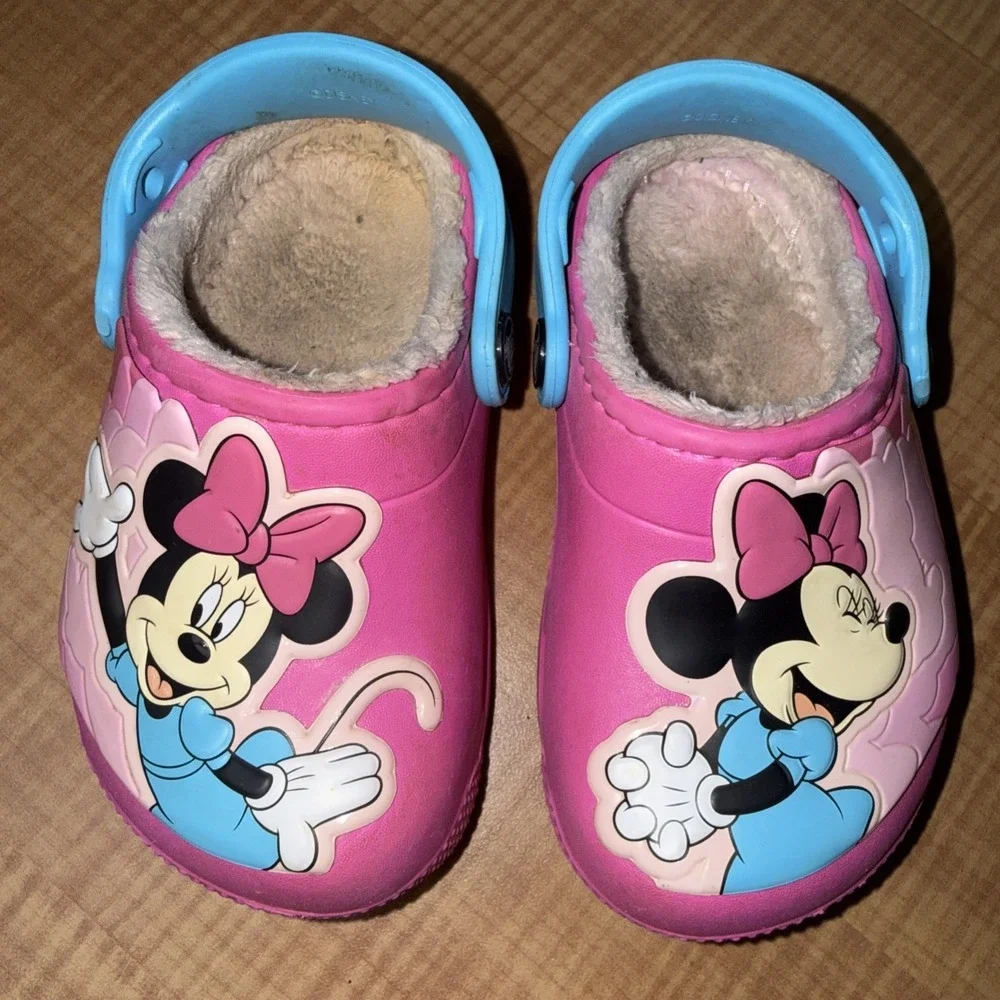 Crocs Disney Minnie Mouse Lined Pink Blue Clogs Mules Toddler Shoes Girls C7